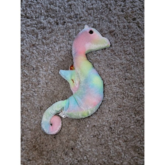 TY BEANIE BABY NEON SEA HORSE, NEW, 7TH GEN, SHINY BRITE PASTELS,1999 - Picture 1 of 6